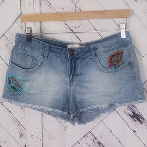 No Boundaries Embroided Floral Distressed Jean Shorts